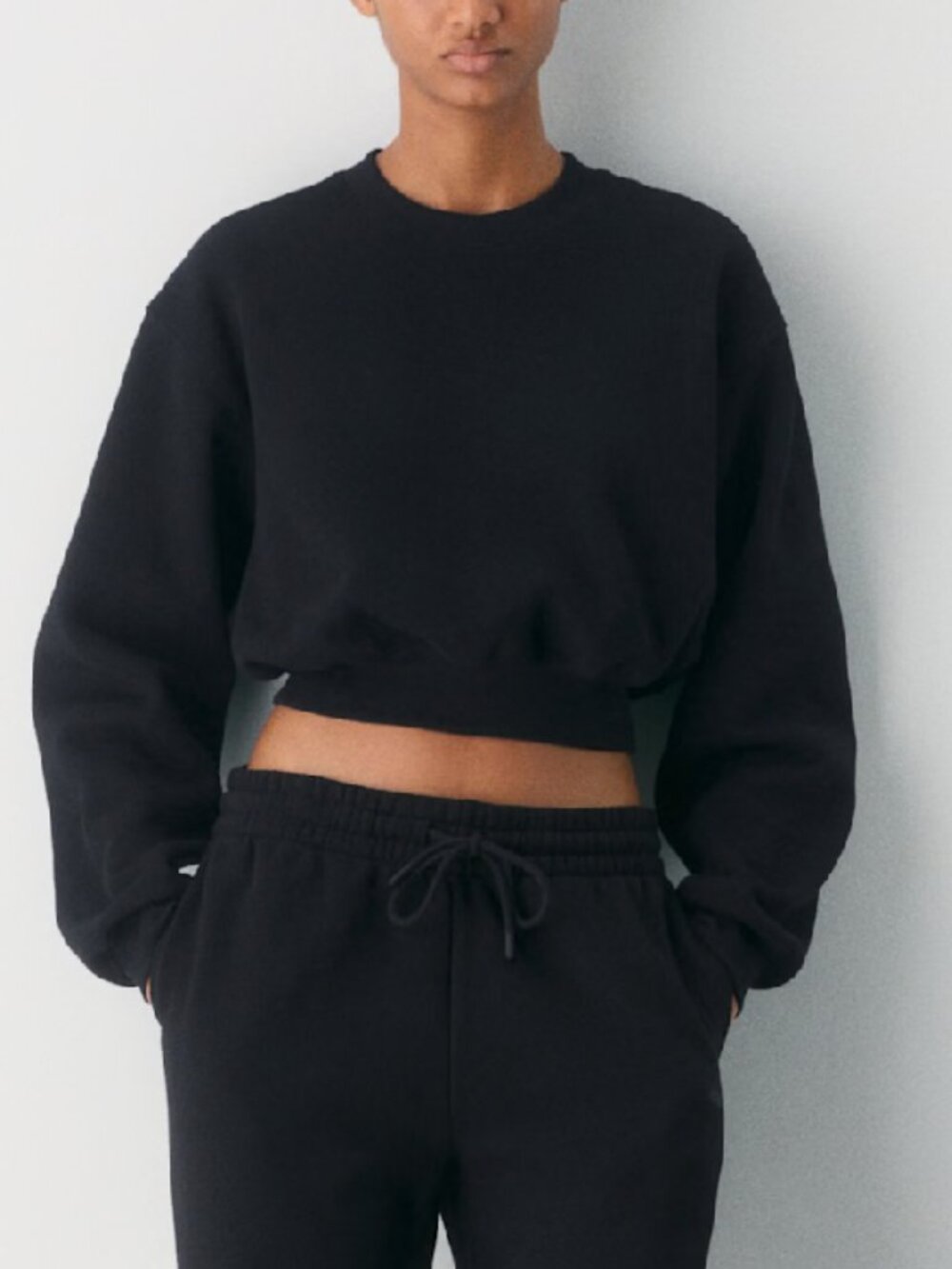 Aritzia Sweatfleece Mega Fit Cozy Fleece Crewneck Black XS Crop
